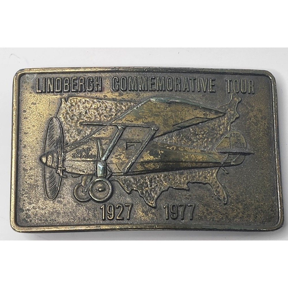 Charles Lindbergh Spirit of St. Louis Belt Buckle Commemorative Tour 1977 USA Vt